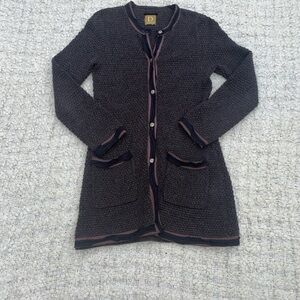Dark Brown and Black Damask Cardigan Button Down Sweater